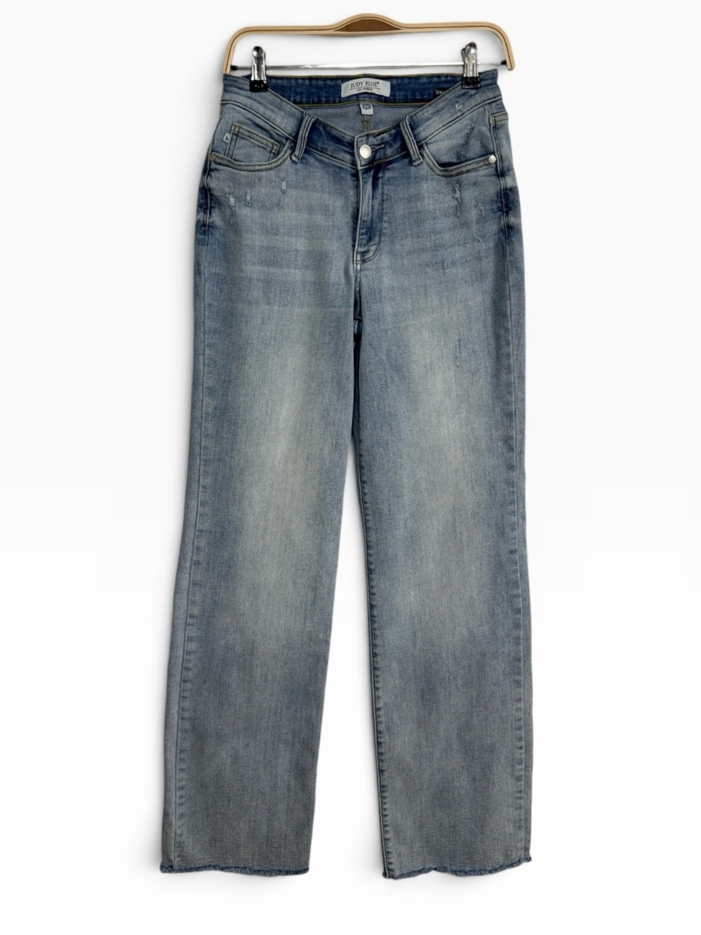 Judy Blue Straight Leg Jeans Womens Size 28 Light Wash Raw Hem Stretch Denim